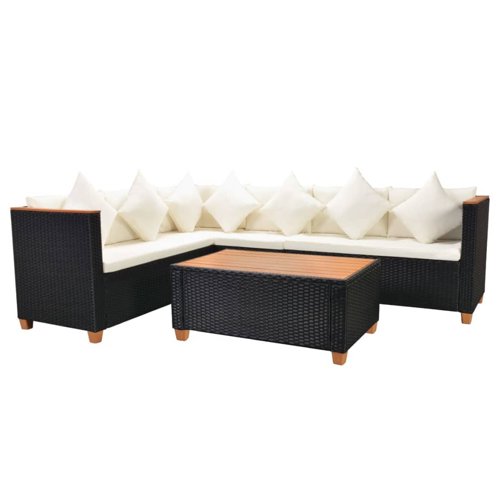 4 pcs garden furniture with black braided resin cushions