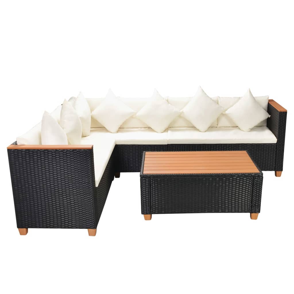 4 pcs garden furniture with black braided resin cushions