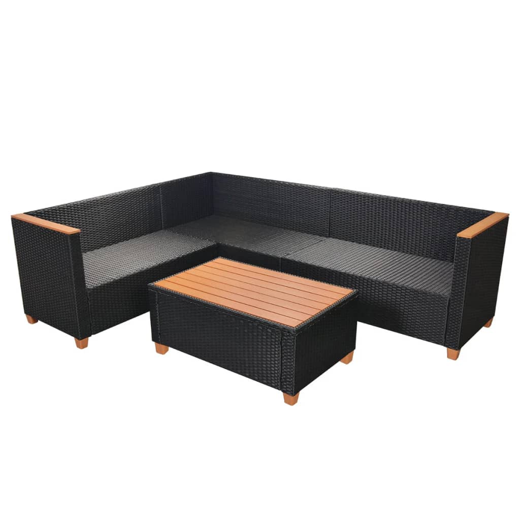 4 pcs garden furniture with black braided resin cushions