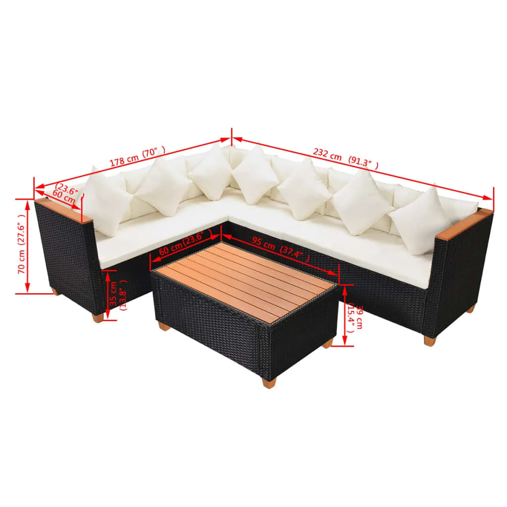 4 pcs garden furniture with black braided resin cushions