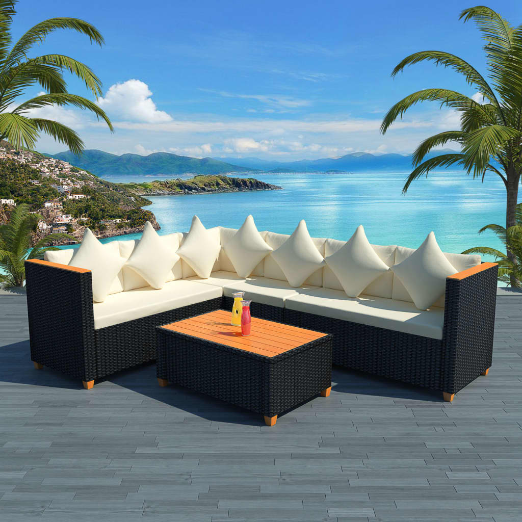 4 pcs garden furniture with black braided resin cushions