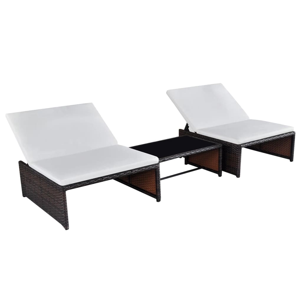 Long chairs 2 pcs with brown braided resin table