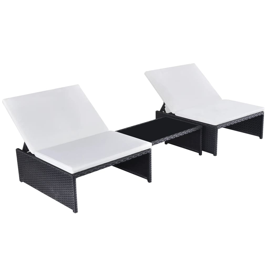 2 poltrone lounge con tavolo in resina intrecciata nera