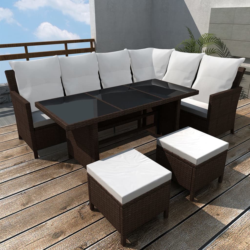 4 pcs garden furniture with brown braided resin cushions