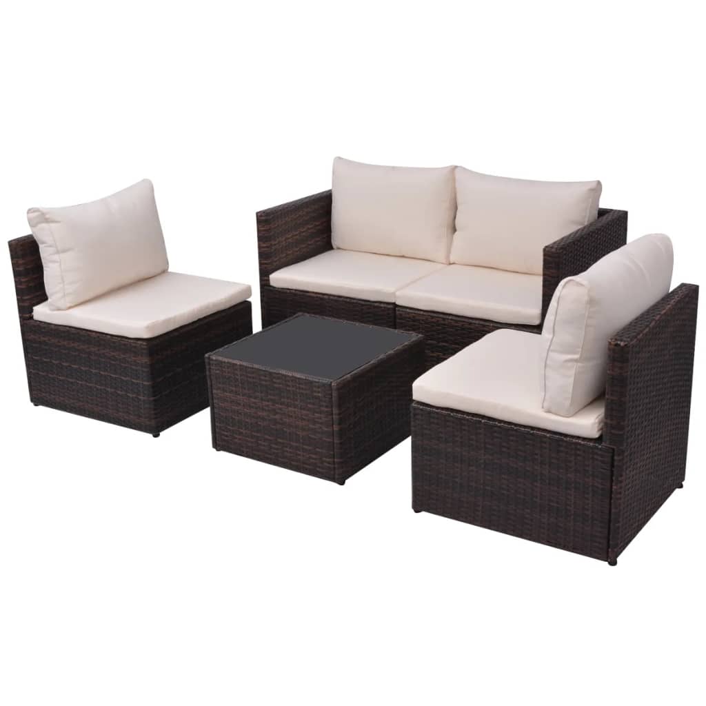 5 pcs garden furniture with brown braided resin cushions