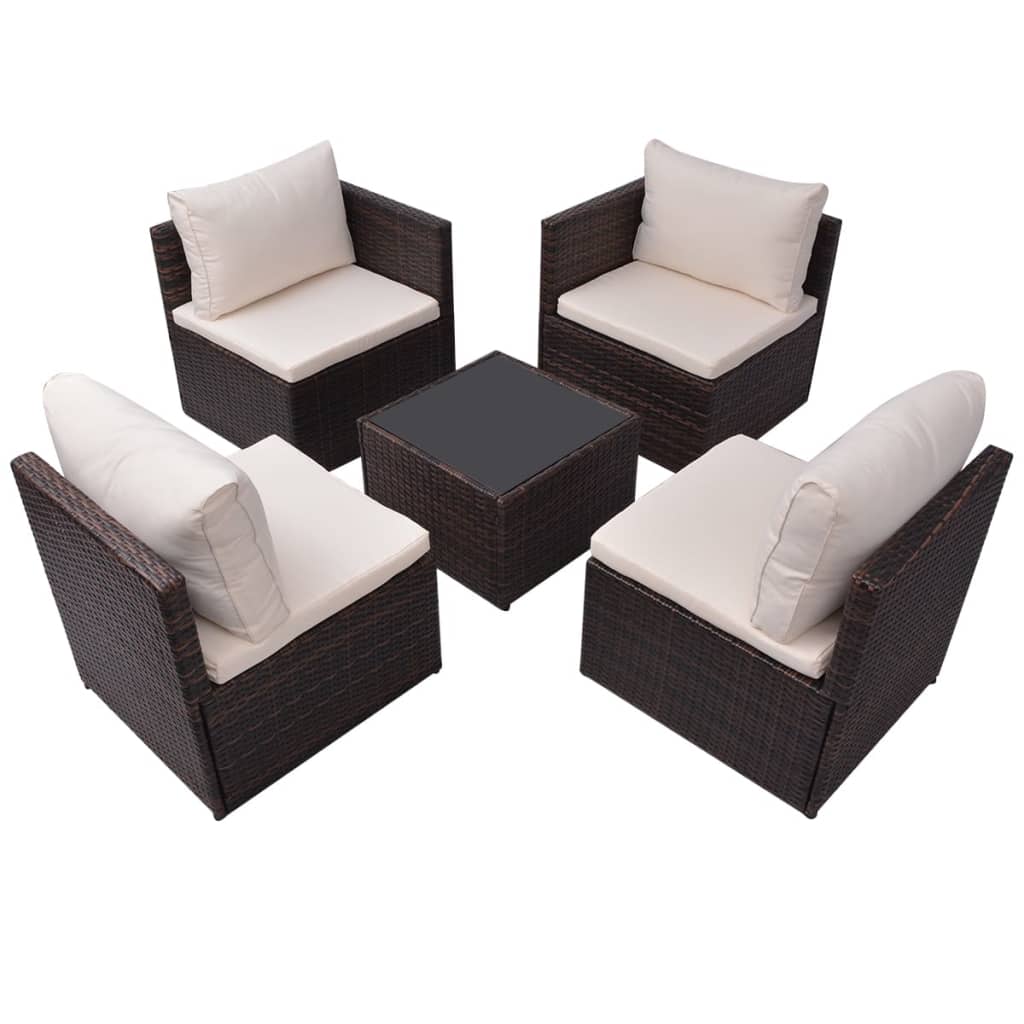 5 pcs garden furniture with brown braided resin cushions