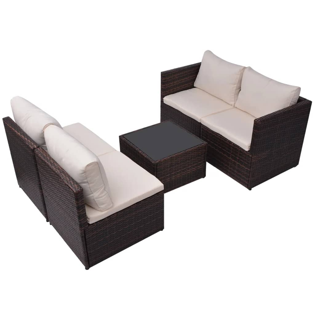 5 pcs garden furniture with brown braided resin cushions