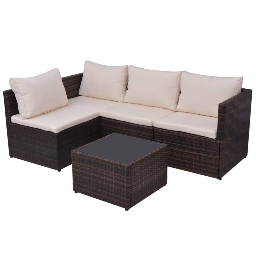 5 pcs garden furniture with brown braided resin cushions