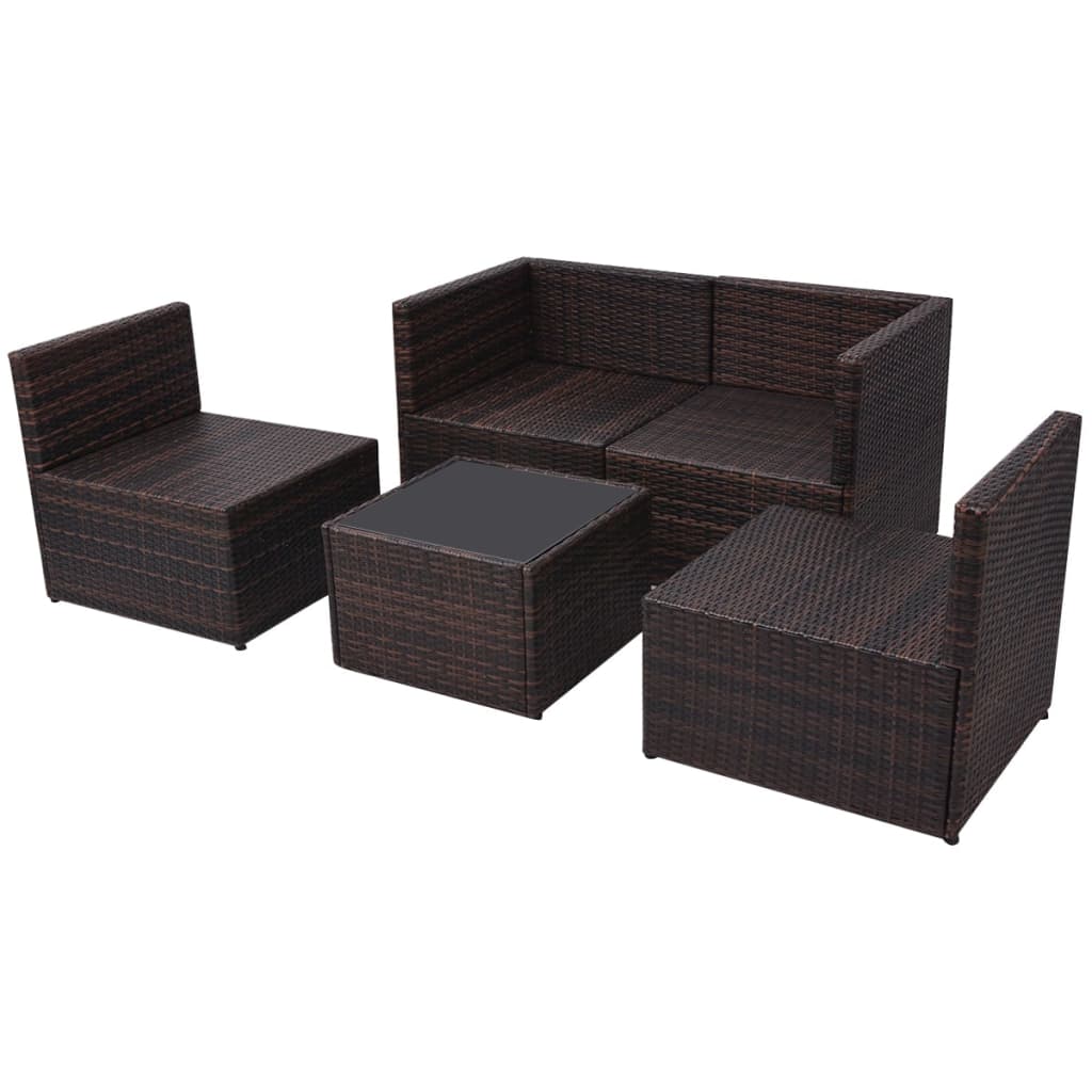 5 pcs garden furniture with brown braided resin cushions