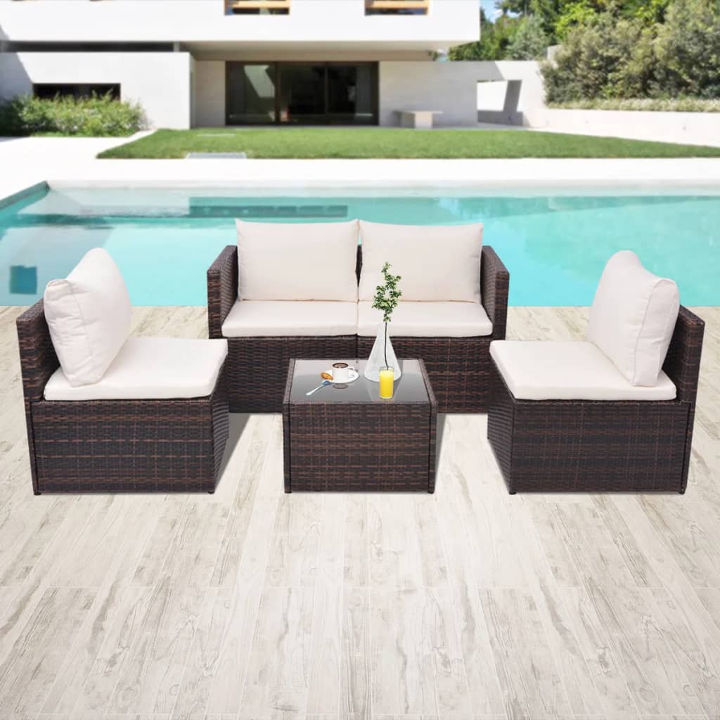 5 pcs garden furniture with brown braided resin cushions