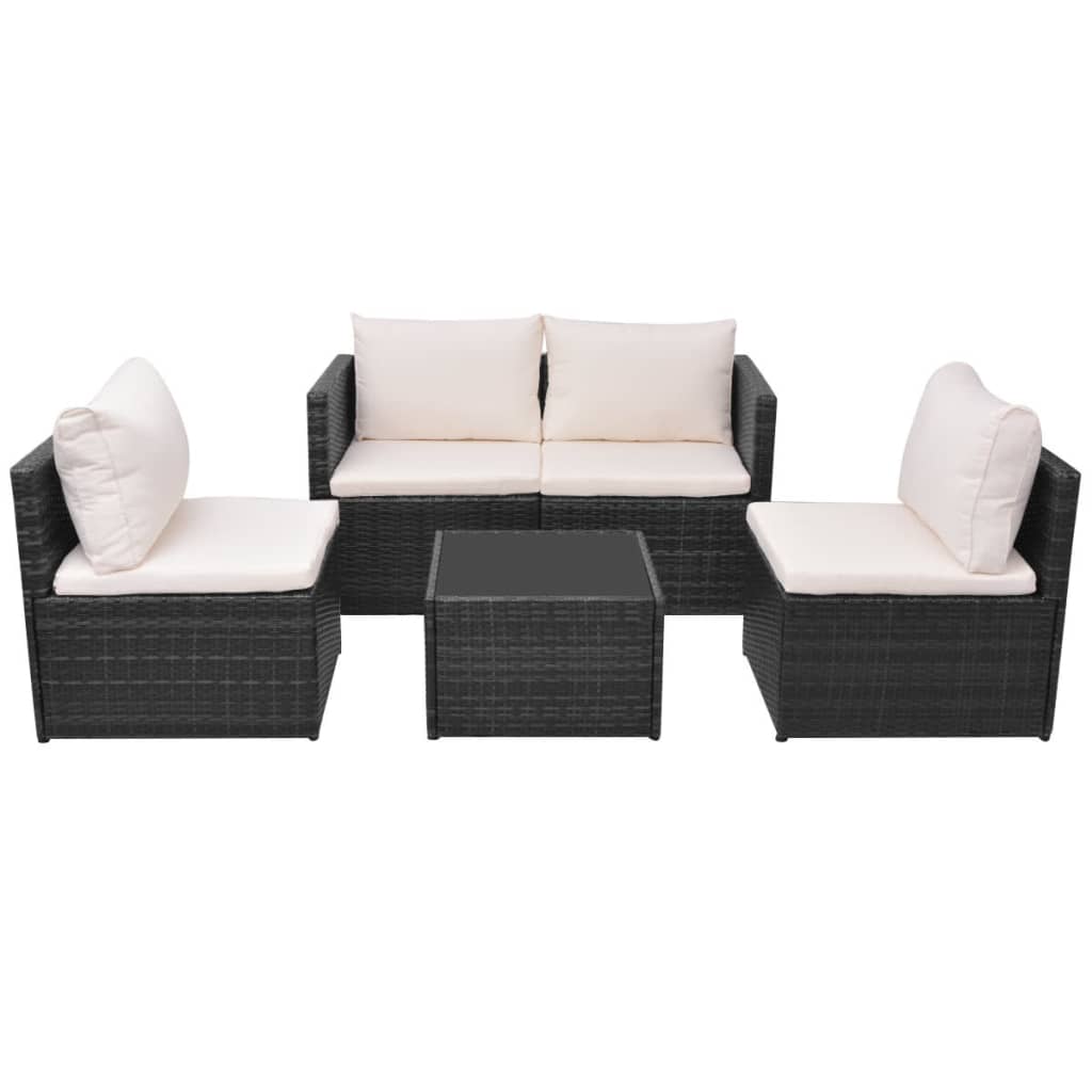 5 pcs garden furniture with black braided resin cushions