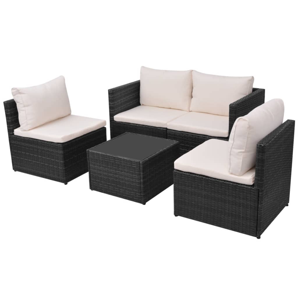 5 pcs garden furniture with black braided resin cushions