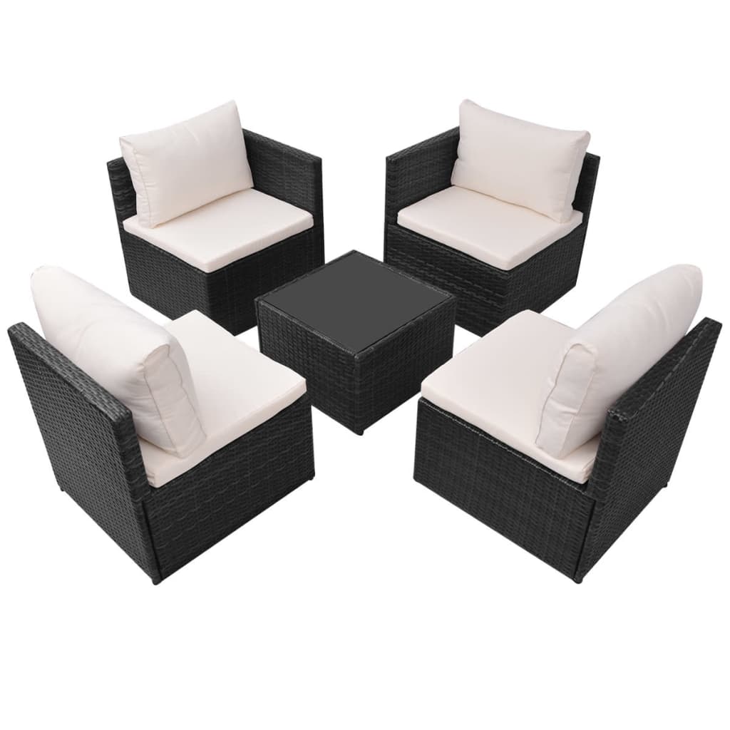 5 pcs garden furniture with black braided resin cushions