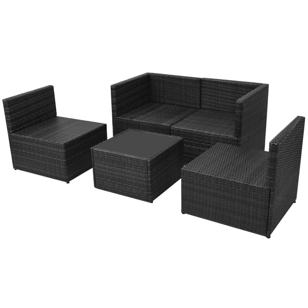 5 pcs garden furniture with black braided resin cushions