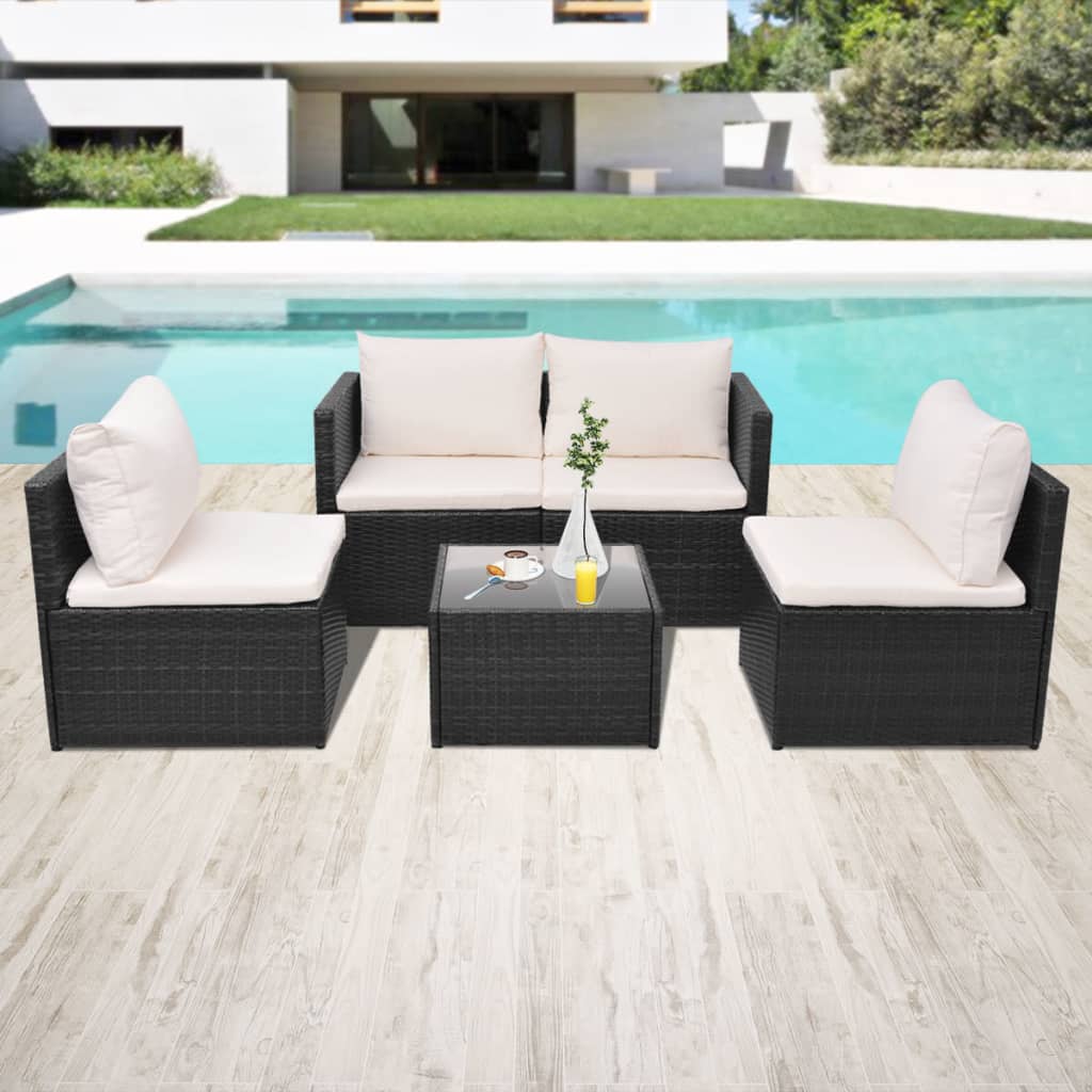 5 pcs garden furniture with black braided resin cushions