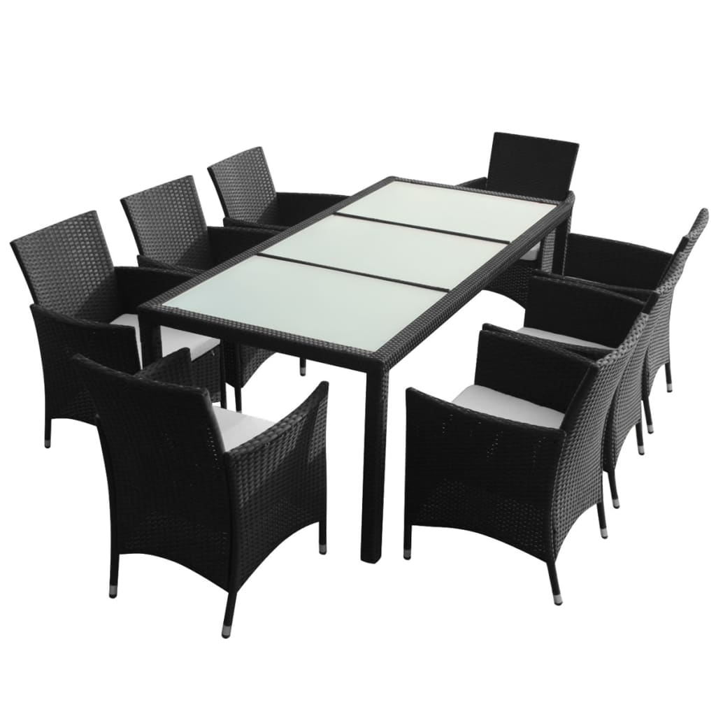 Mobilier à dîner de jardin 9pcs et coussins Résine tressée Noir