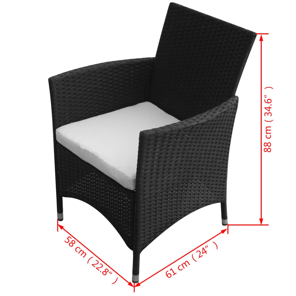 Mobilier à dîner de jardin 9pcs et coussins Résine tressée Noir