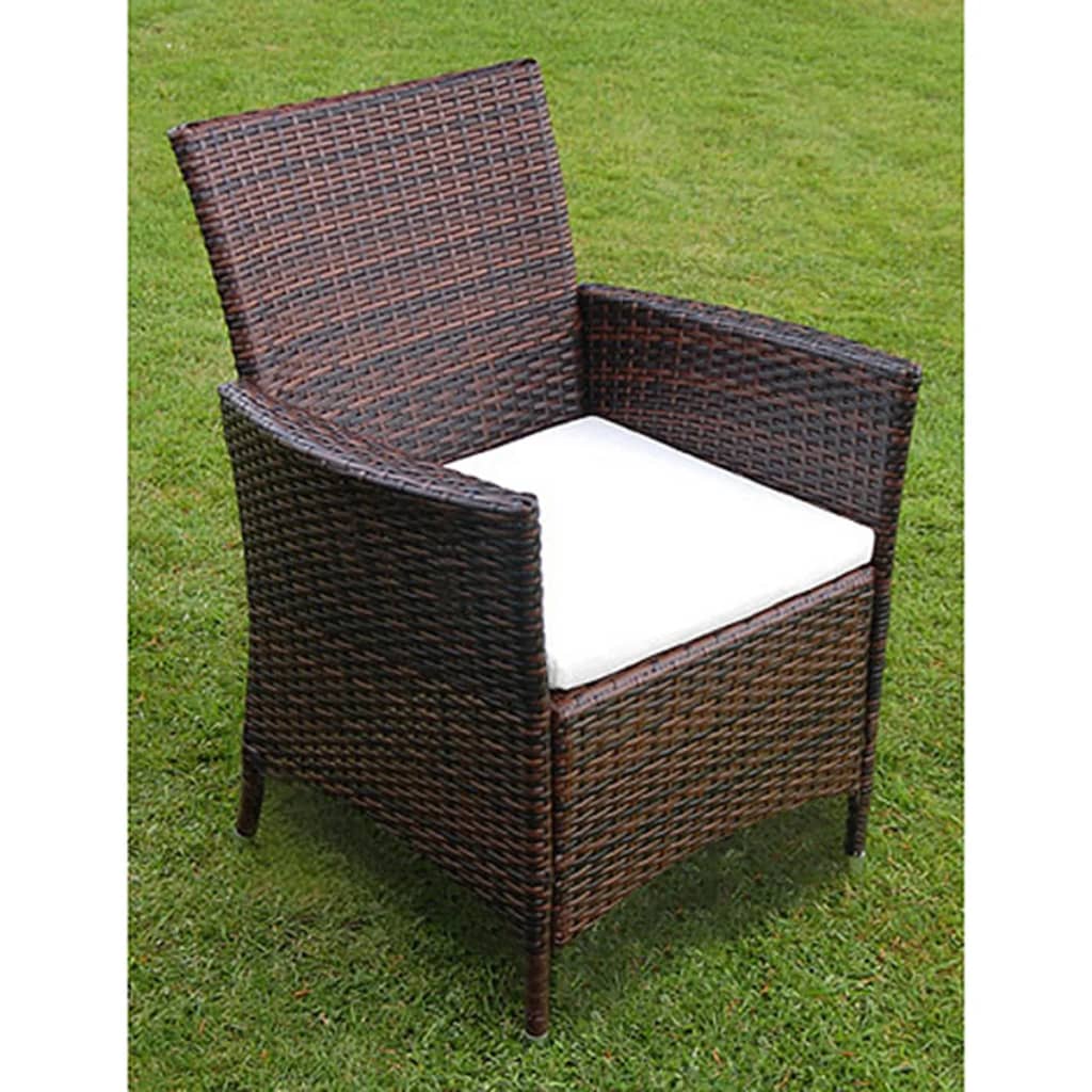 Mobilier à dîner jardin 7 pcs et coussins Résine tressée Marron