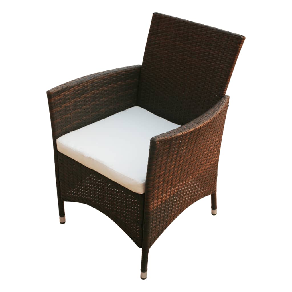 Mobilier à dîner jardin 7 pcs et coussins Résine tressée Marron