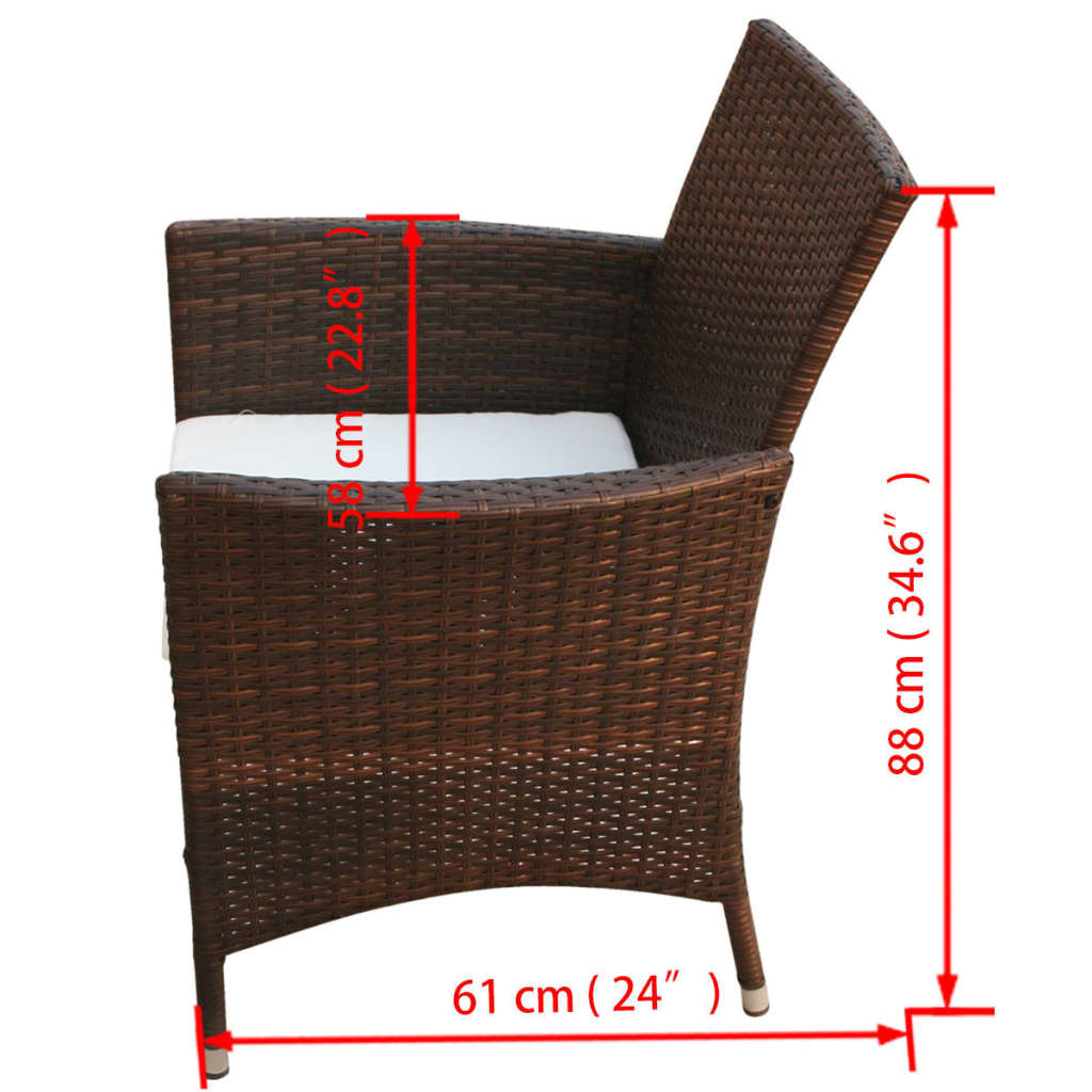 Mobilier à dîner jardin 7 pcs et coussins Résine tressée Marron