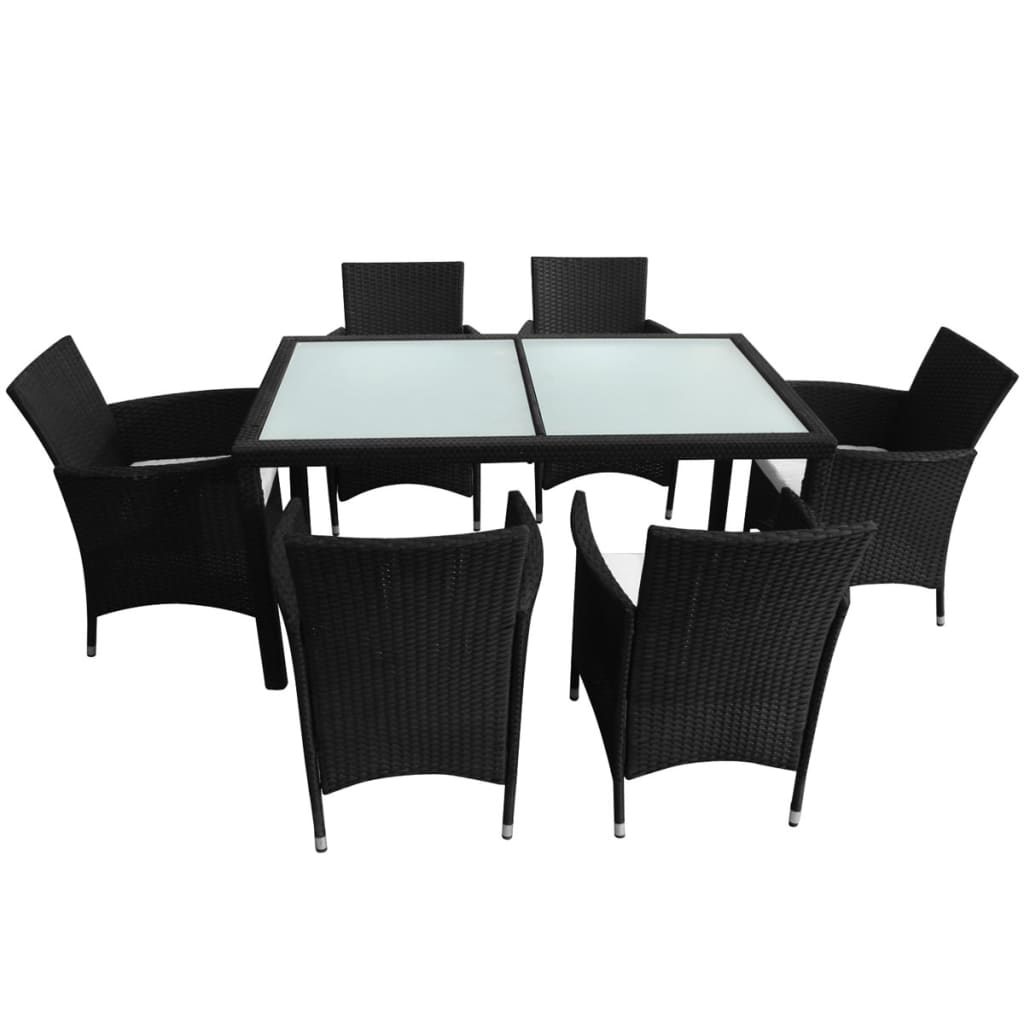 Mobilier à dîner jardin 7 pcs avec coussins Résine tressée Noir