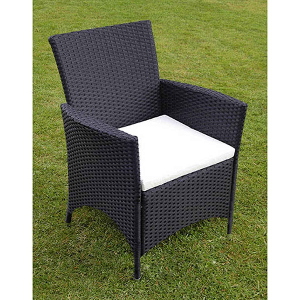 Mobilier à dîner jardin 7 pcs avec coussins Résine tressée Noir