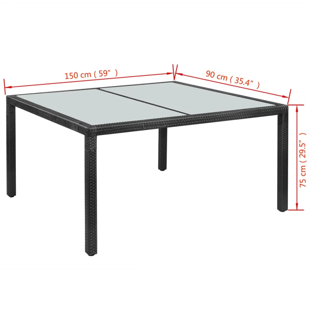 Mobilier à dîner jardin 7 pcs avec coussins Résine tressée Noir