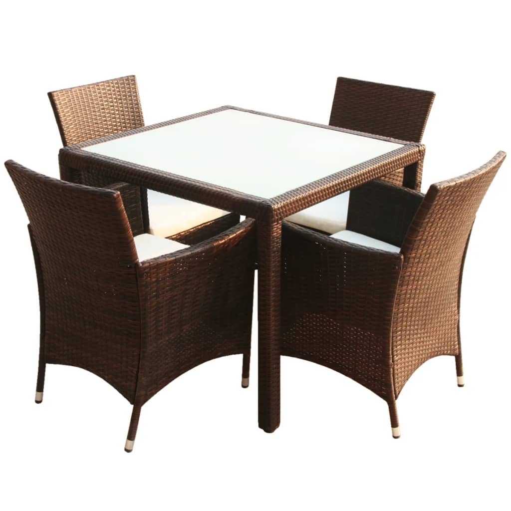 Mobilier à dîner jardin 5 pcs et coussins Résine tressée Marron