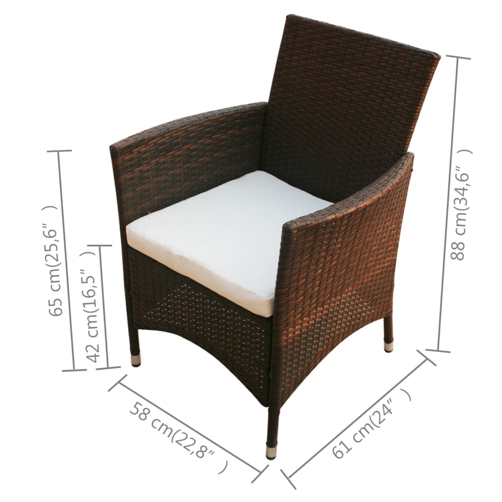 Mobilier à dîner jardin 5 pcs et coussins Résine tressée Marron