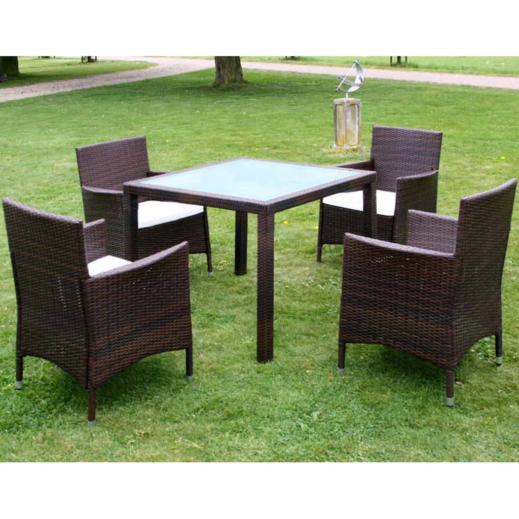 Garden dinner furniture 5 pcs and brown braided resin cushions