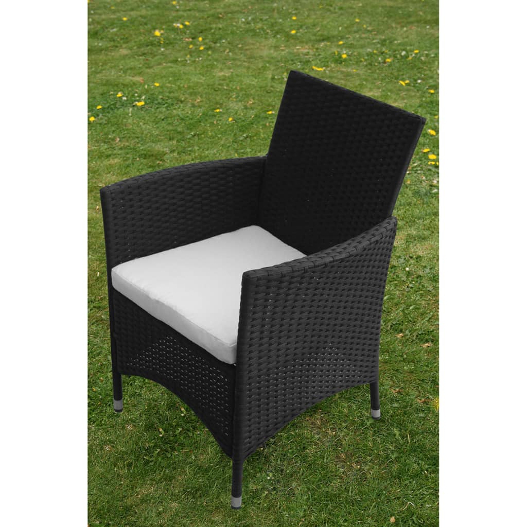 Mobilier à dîner jardin 5 pcs avec coussins Résine tressée Noir