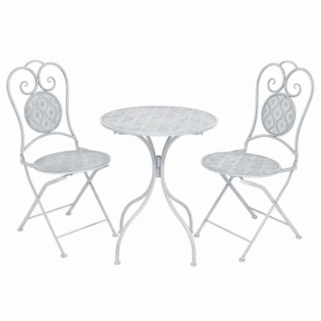 Bistro set 3 pcs white steel grayish