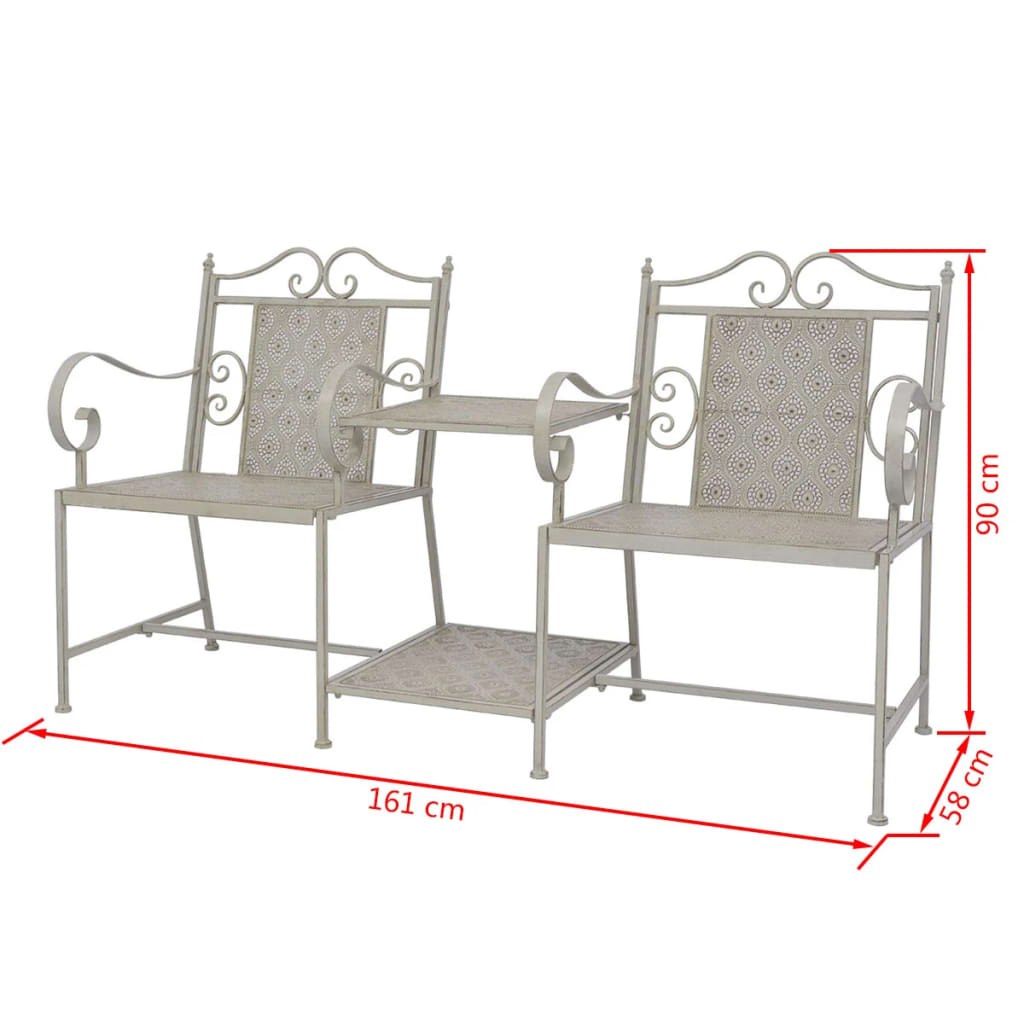 Garden bench with 2 seats 161 cm Gray steel