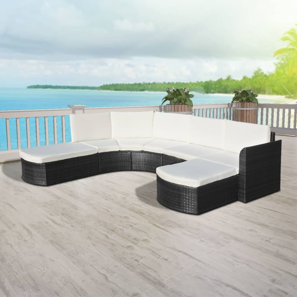 4 pcs garden furniture with black braided resin cushions