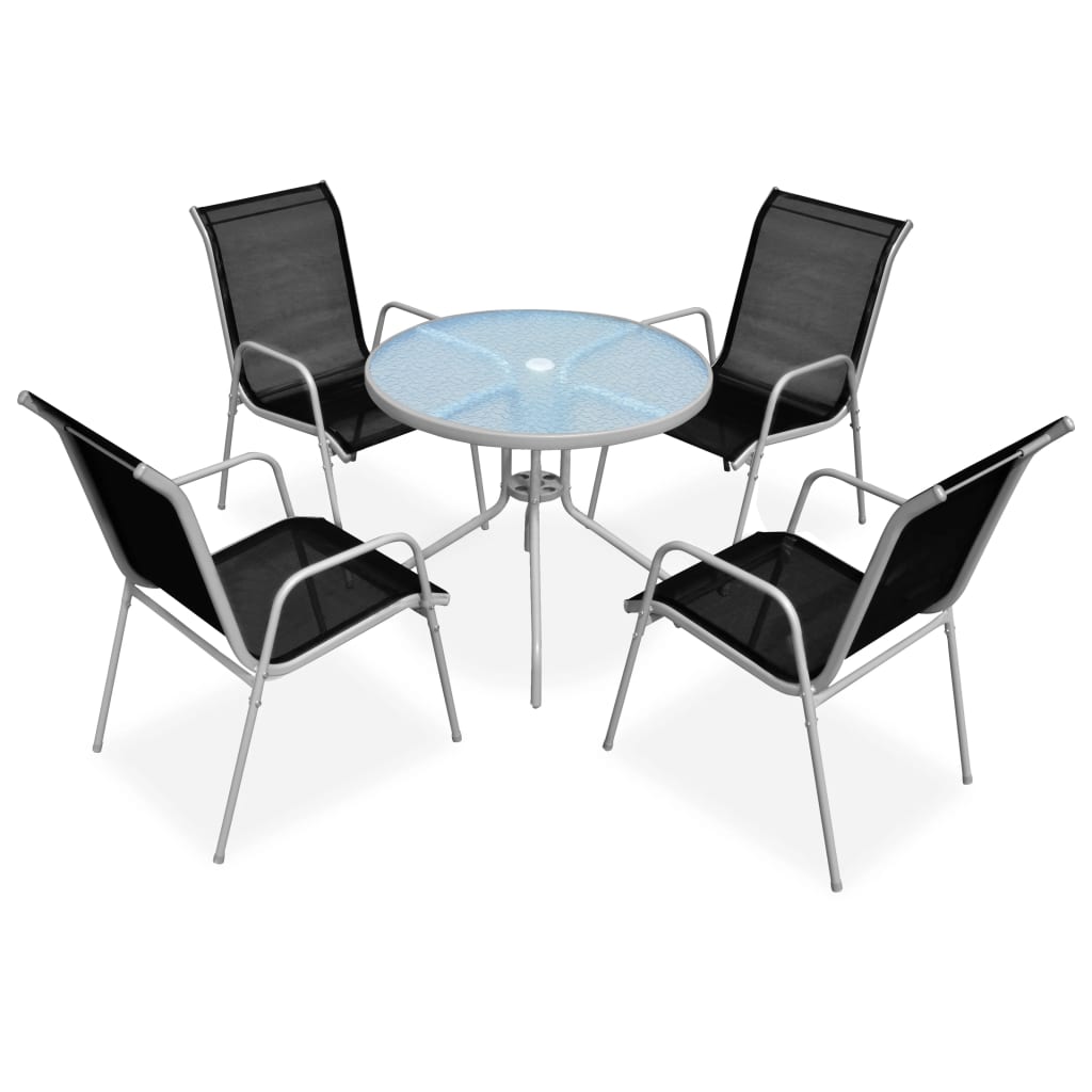 Outdoor dining room furniture 5 pcs black steel