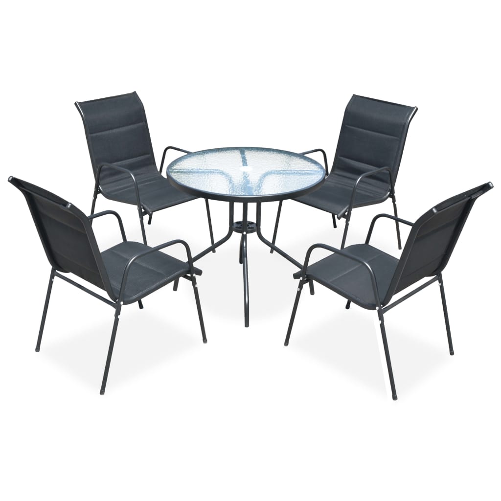 Outdoor dining room furniture 5 pcs black steel