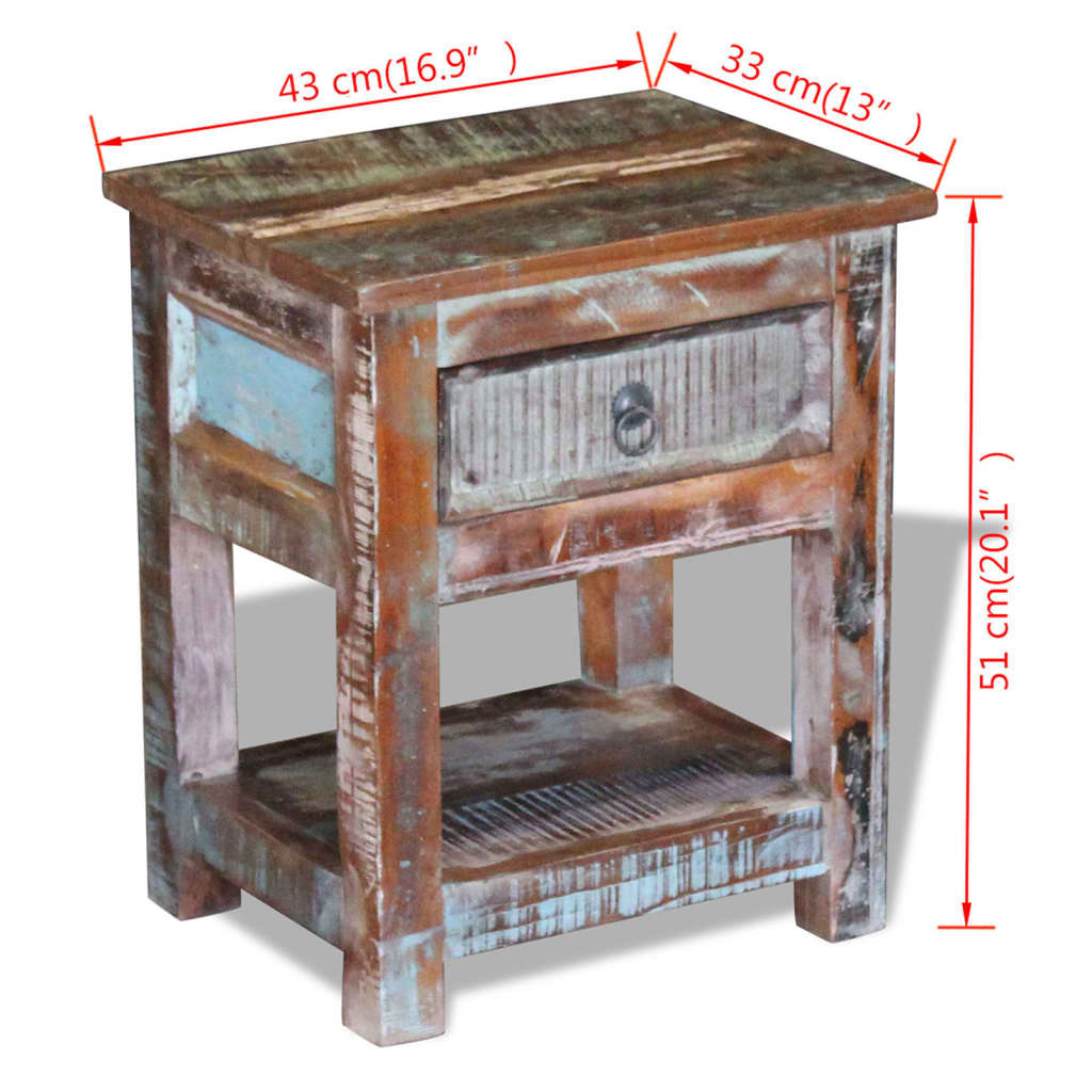 Table d'appoint 1 tiroir Bois de récupération massif 43x33x51cm
