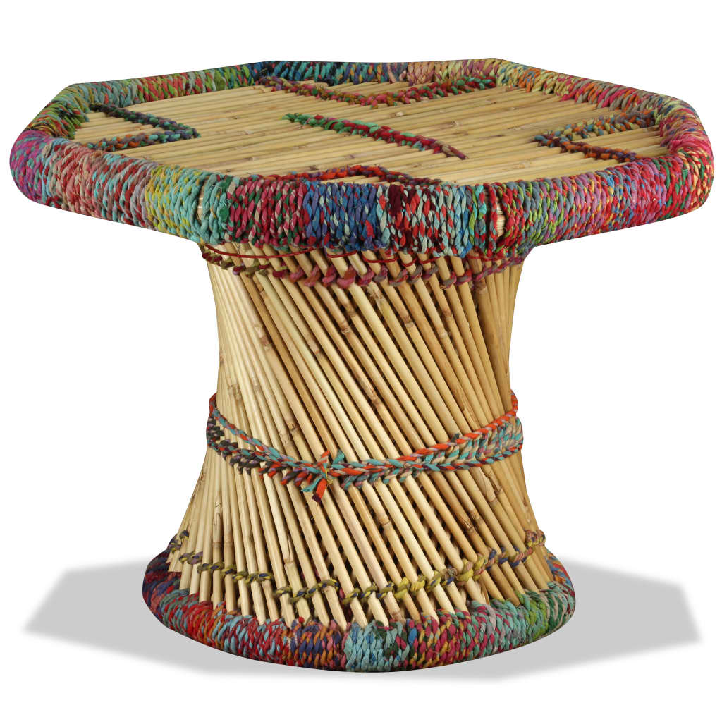 Bamboo coffee table with multicolored chindi details