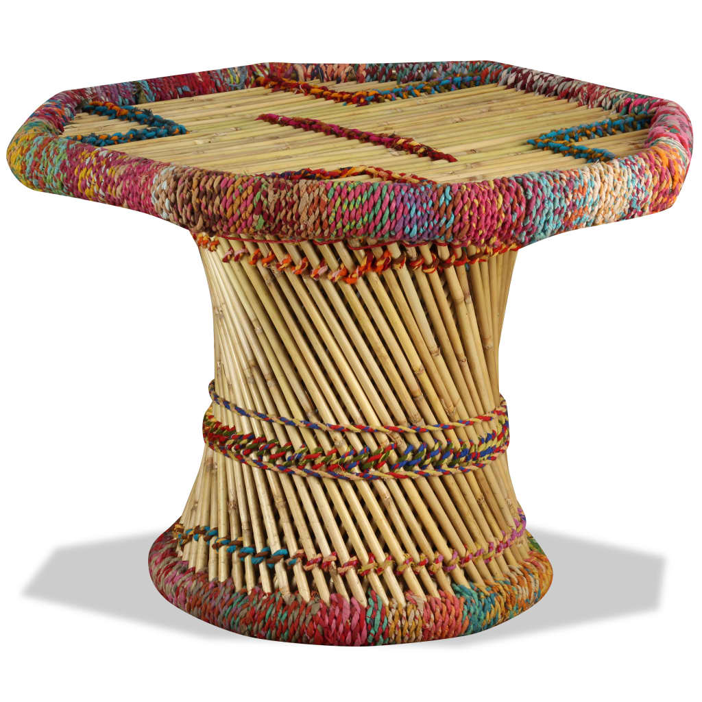 Bambus Couchtisch mit mehrfarbigen Chindi -Details