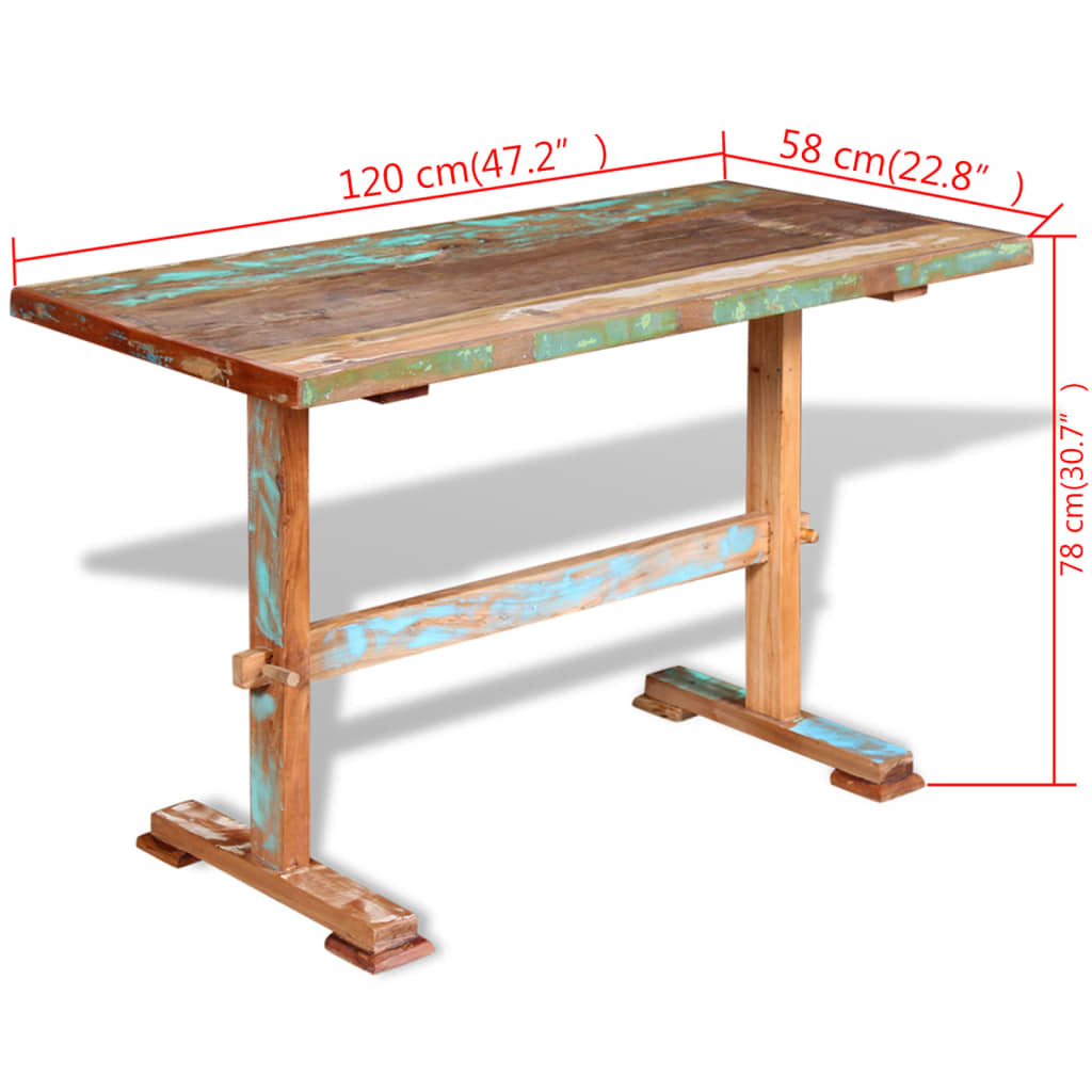 Tavolo da pranzo su supporto in legno massello di recupero 120x58x78 cm