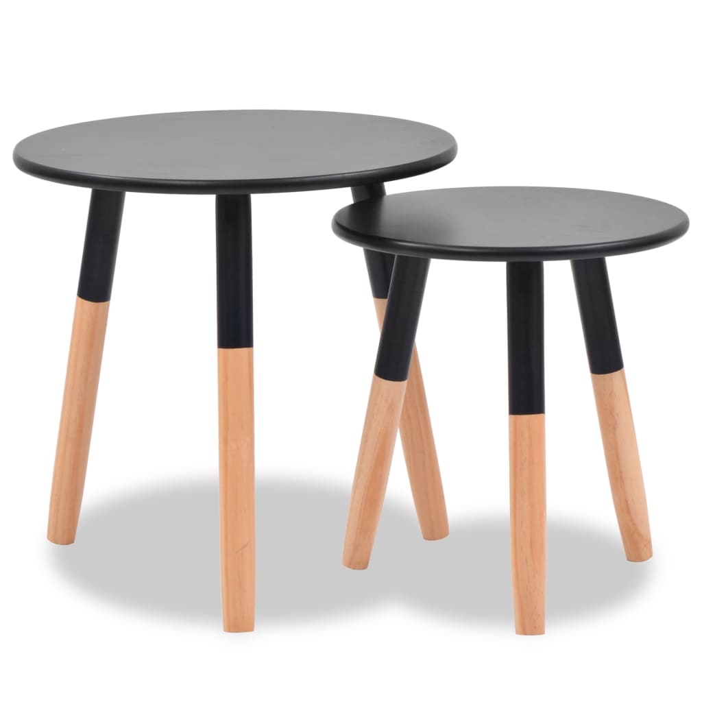 Set of extra tables 2 pcs black solid pine wood