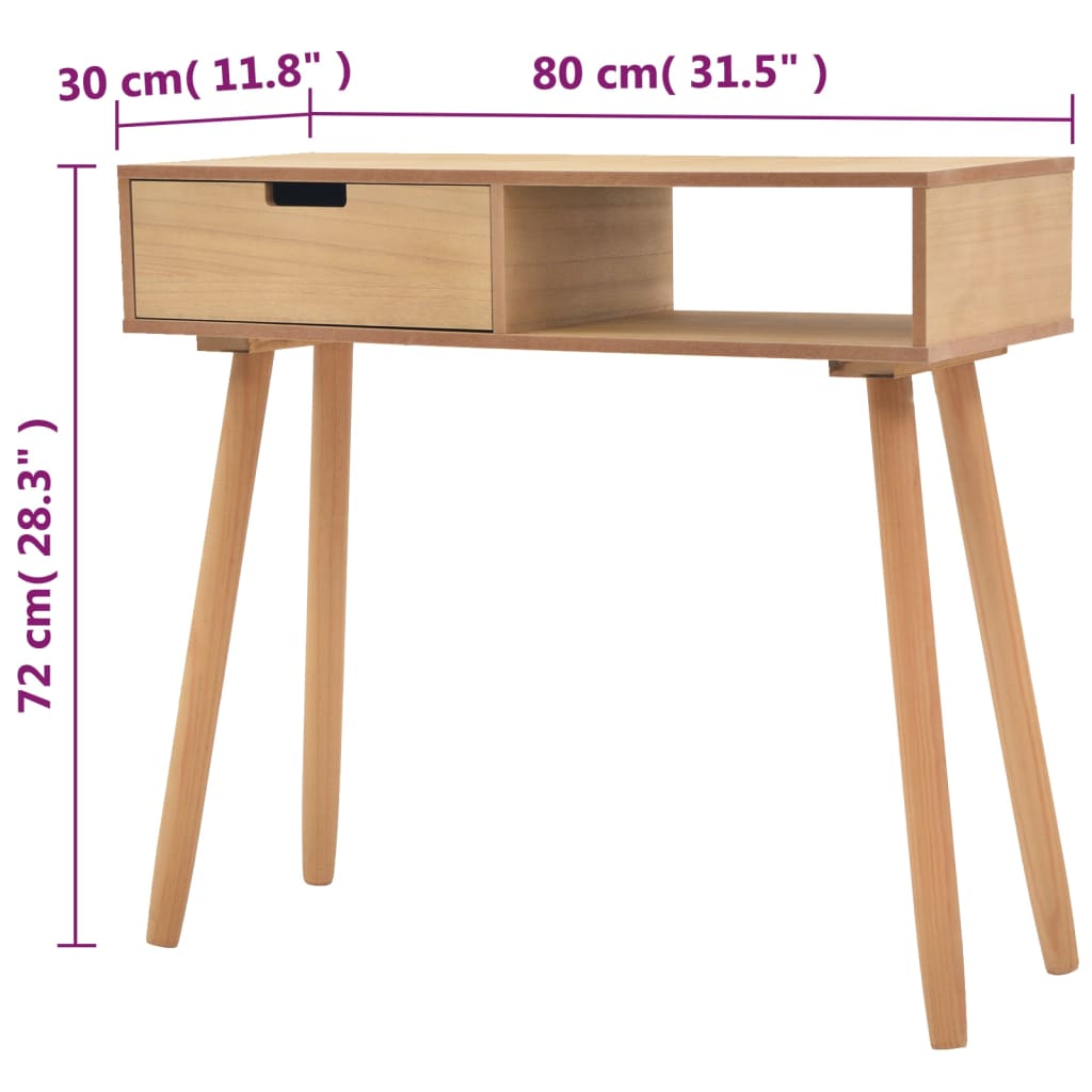 Tisch aus massivem Kiefernholz 80 x 30 x 72 cm braun