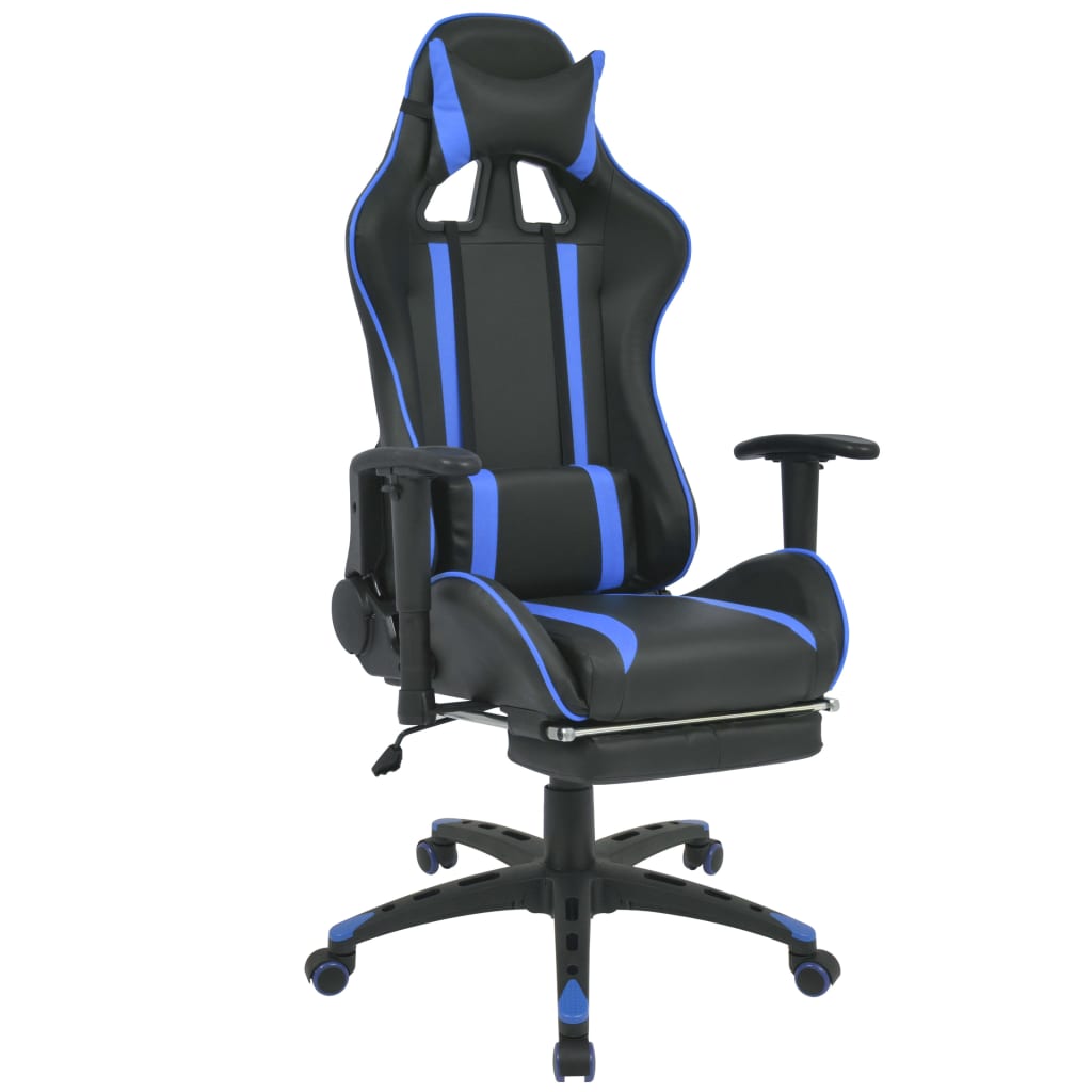 Tilting office chair with blue footrests