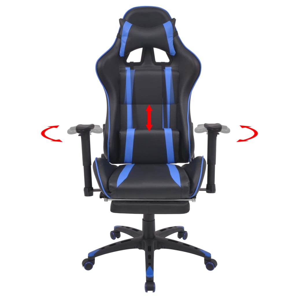 Tilting office chair with blue footrests