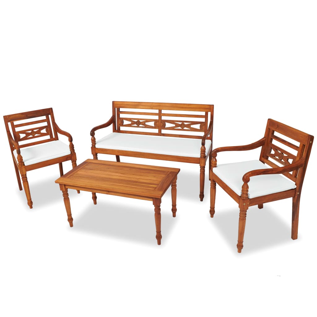 Garden furniture with cushions 4 pcs solid teak wood