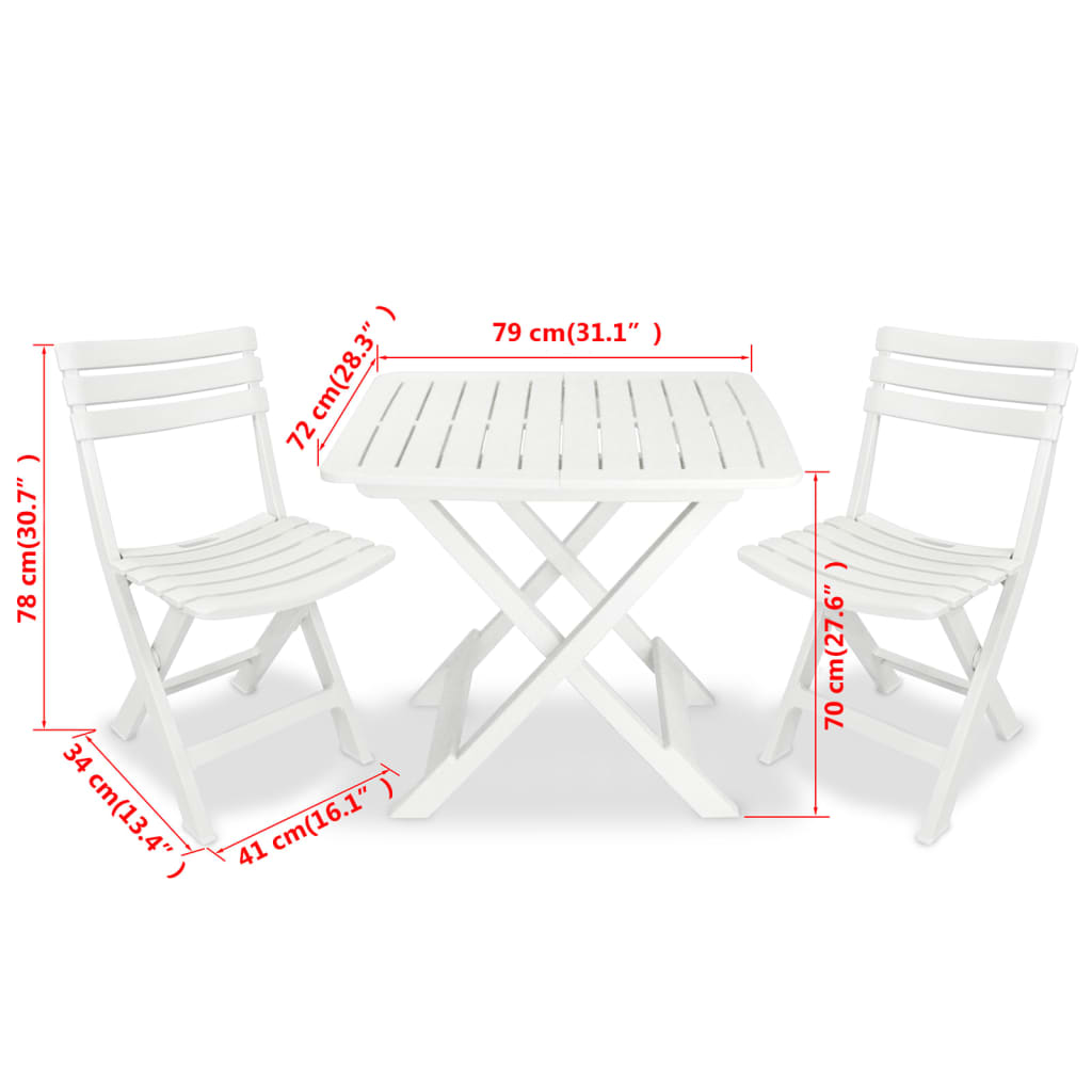 Foldable bistro set 3 pcs white plastic