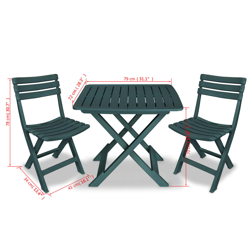 Faltbares Bistro -Set 3 PCs Grün Kunststoff