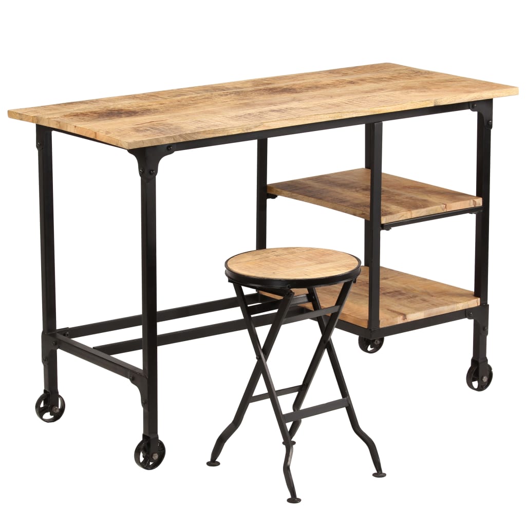 Desk with solid mango wood folding stool 115x50x76cm