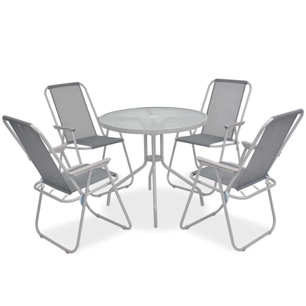 Outdoor dinner furniture 6 pcs steel and gray textilene