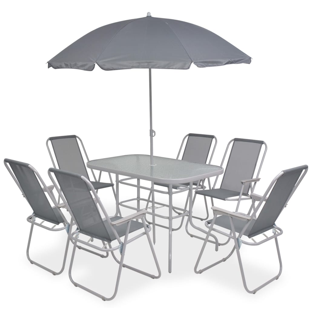 Outdoor dinner furniture 8 pcs steel and gray textilene